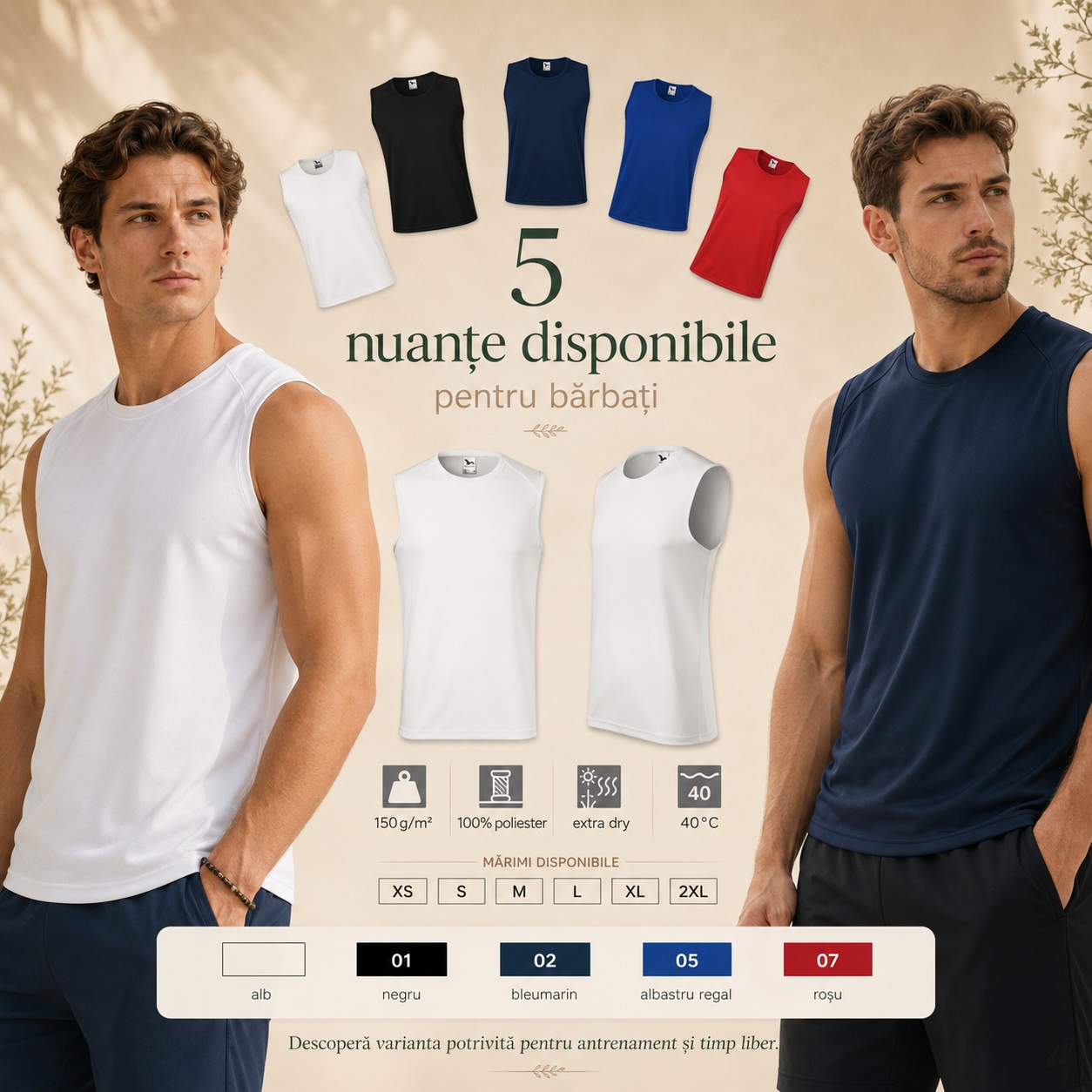 Top fără mâneci bărbați în 5 nuanțe disponibile