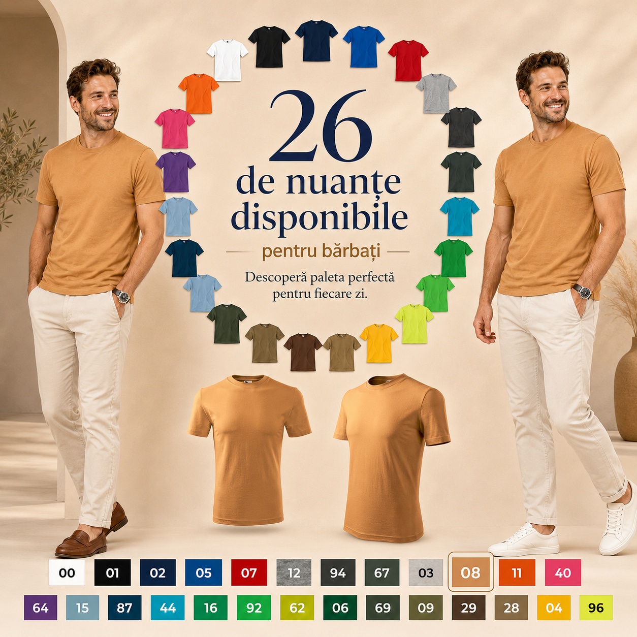 Tricou Bărbat 132 Classic New, 26 de Nuanțe Disponibile Tricou bărbat Classic Basic New 132 disponibil în 26 nuanțe pentru bărbați, paletă completă de culori