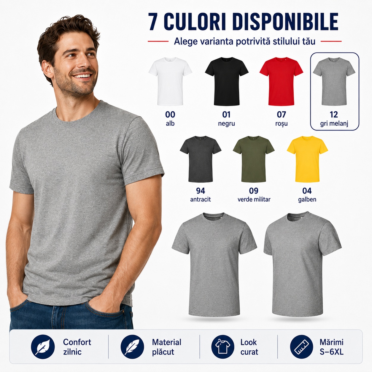 Culori disponibile tricou bărbătesc Malfini Edge 813 - alb, negru, roșu, gri melanj, antracit, verde militar și galben