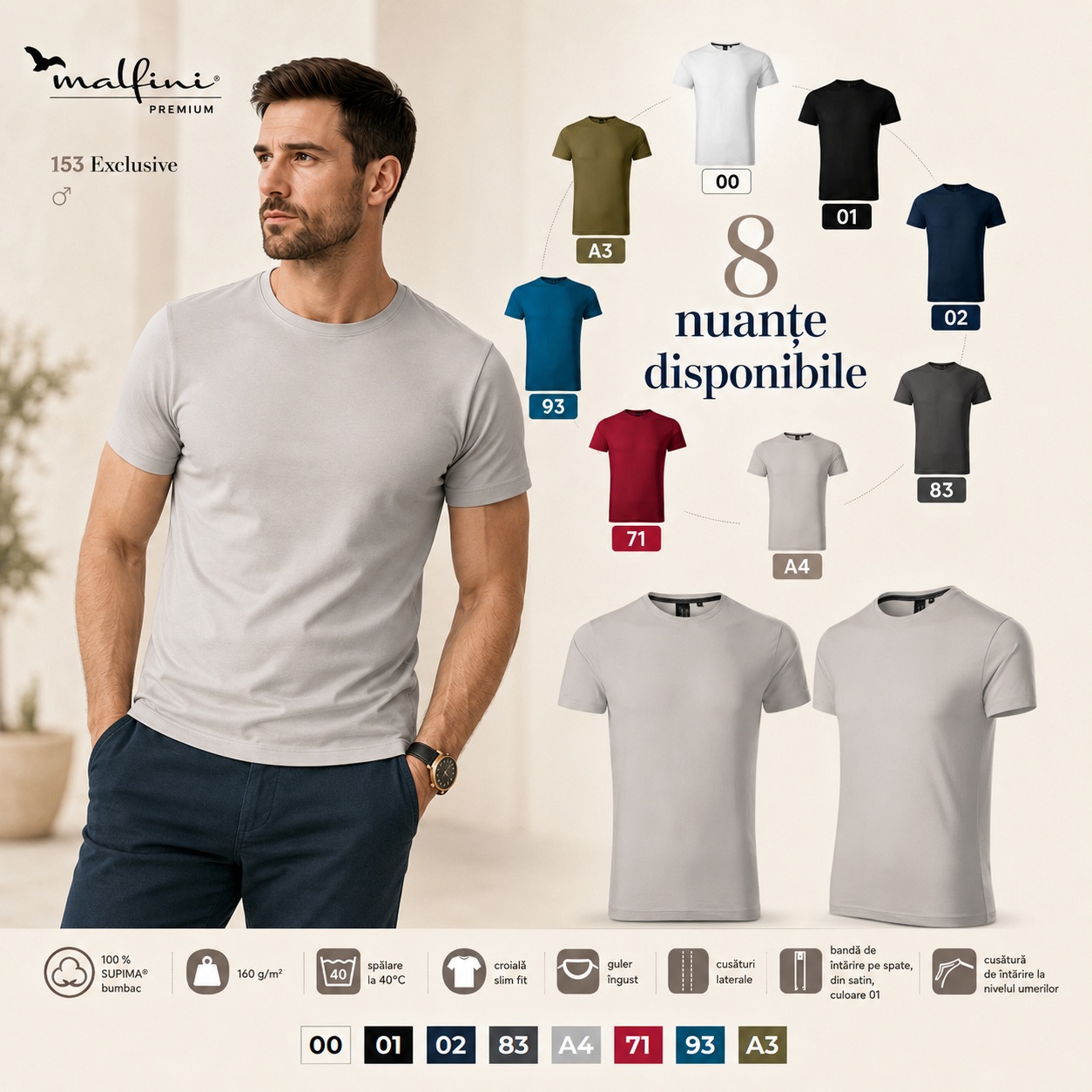 Tricou Malfini Premium Exclusive 153 în 8 nuanțe disponibile pentru bărbați