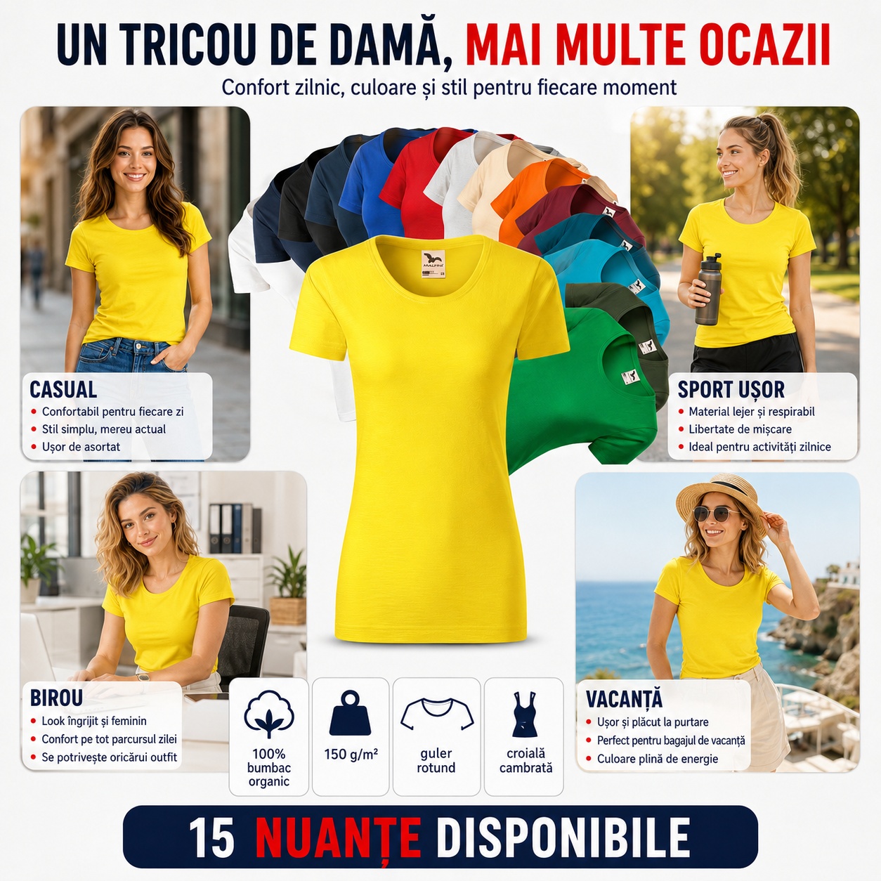 Un tricou de damă, mai multe ocazii Tricou de damă Malfini Native GOTS 174 pentru mai multe ocazii, casual, birou, sport ușor și vacanță