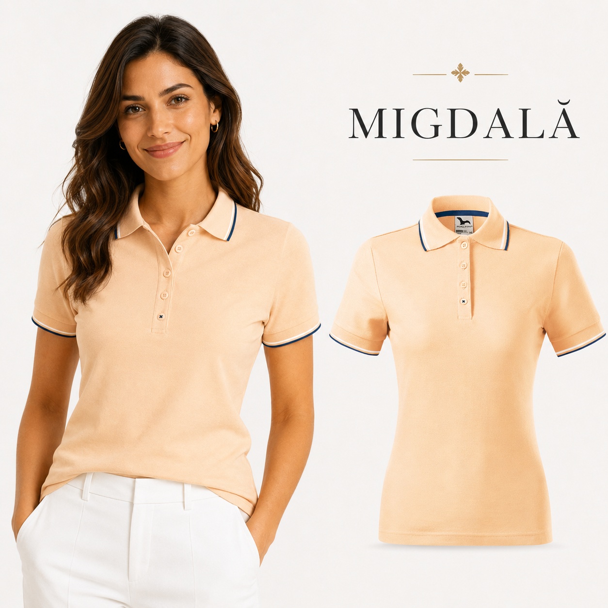 Tricou polo damă culoare migdală