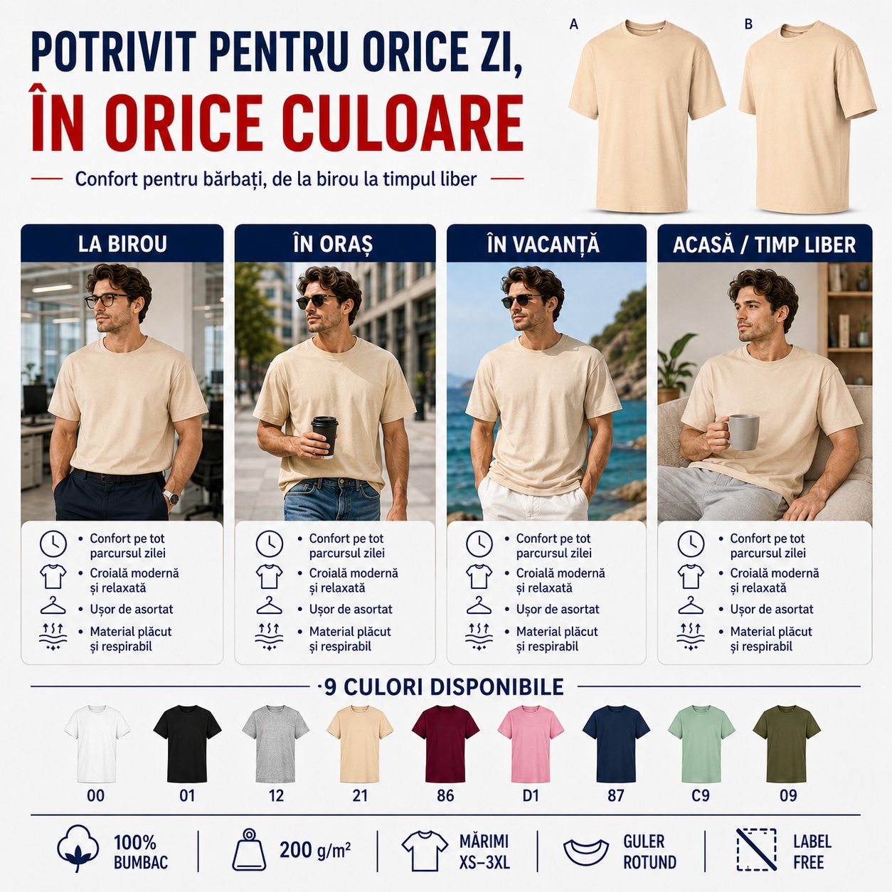Tricou oversize bărbat pentru orice zi Tricou oversize bărbat potrivit pentru birou oraș vacanță și timp liber