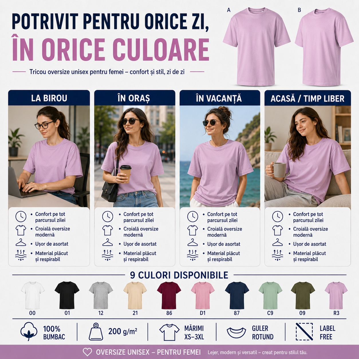 Tricou oversize damă potrivit pentru orice zi Tricou oversize damă potrivit la birou în oraș în vacanță acasă timp liber 9 culori disponibile