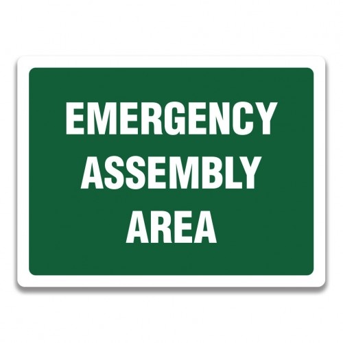 Indicator EMERGENCY ASSEMBLY AREA SIGN, Sticker autocolant