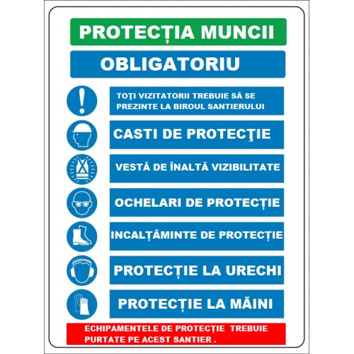 Indicator pentru santier obligatoriu echipamente de protectia muncii, Sticker autocolant