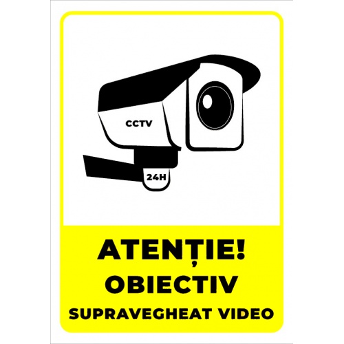 Indicator Semn atentie obiectiv supravegheat video, Sticker autocolant