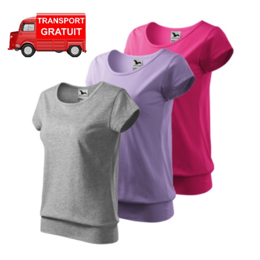 Set 3 tricouri dama bumbac 100%, cu banda aplicata jos elegant casual pentru femei 120 - Gri, Lavanda, Roz