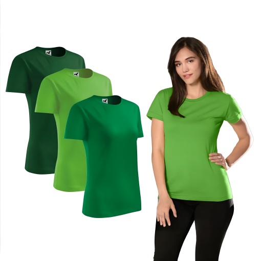 Set 3 tricouri dama simple bumbac 100%, casual clasic pentru femei verde mediu, verde mar, verde sticla 133