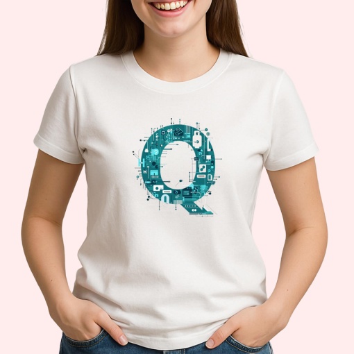 Tricou Alfabet Litera Q cu circuite, cyber, tehnologie, Alb, Unisex Dama si Barbat | Copii