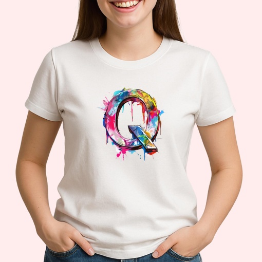 Tricou Alfabet Litera Q cu graffiti, design exploziv, arta urbana, Alb, Unisex Dama si Barbat | Copii
