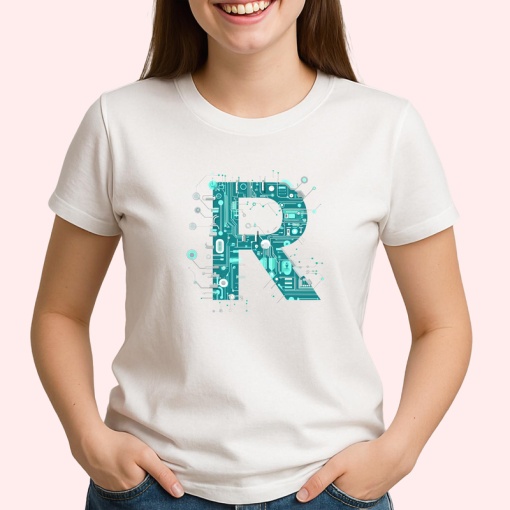 Tricou Alfabet Litera R cu circuite, cyber, tehnologie, Alb, Unisex Dama si Barbat | Copii