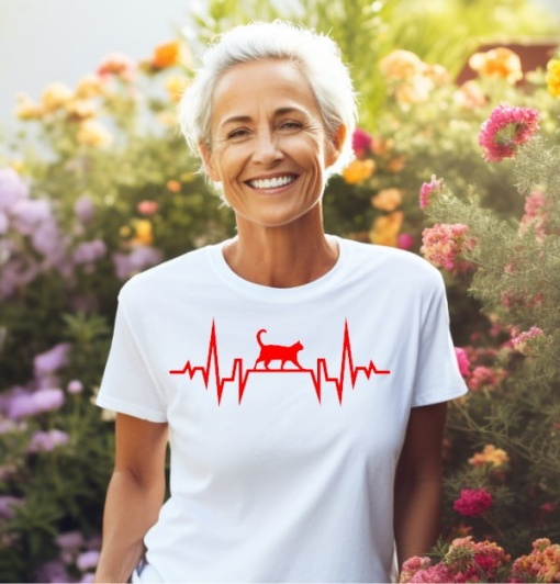 Tricou dama bumbac personalizat pentru femei Ritmul inimii Traiesc si imi iubesc pisica - Cadou