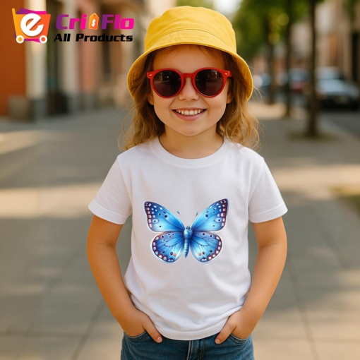 Tricou Fluture albastru pastelat cu buline simetrice Copii | Dama | Barbat Barbat