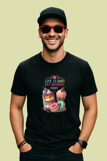 Tricou Life Is Short Eat Dessert First, Copii | Dama | Barbat, culoare negru