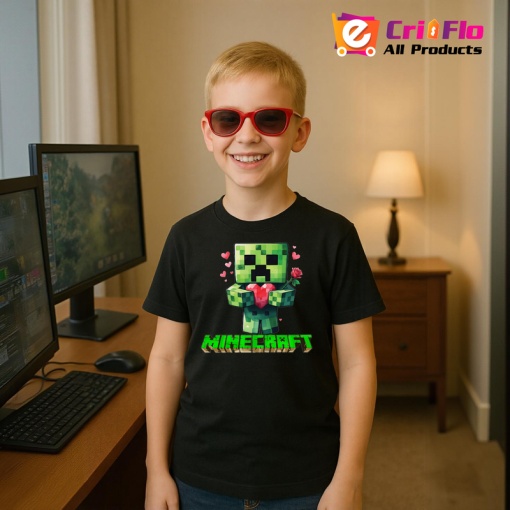 Tricou Minecraft Creeper Indragostit Tricou Negru Copii | Dama | Barbat