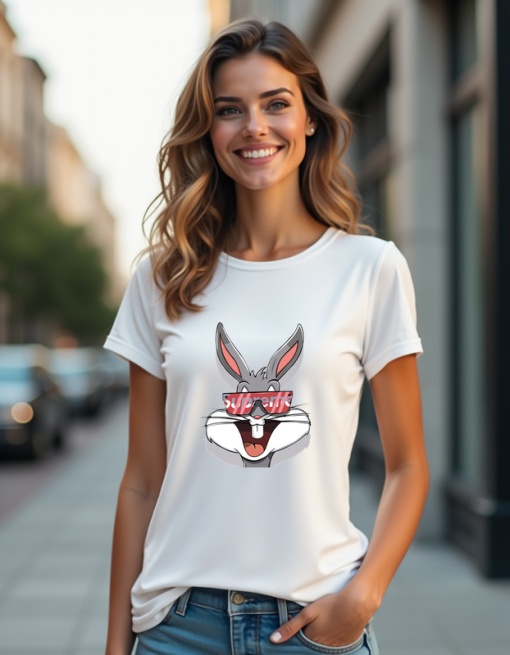 Tricou personalizat pentru dama din bumbac 100% - Supreme Bugs, Looney Tunes, iepure, cool, urban