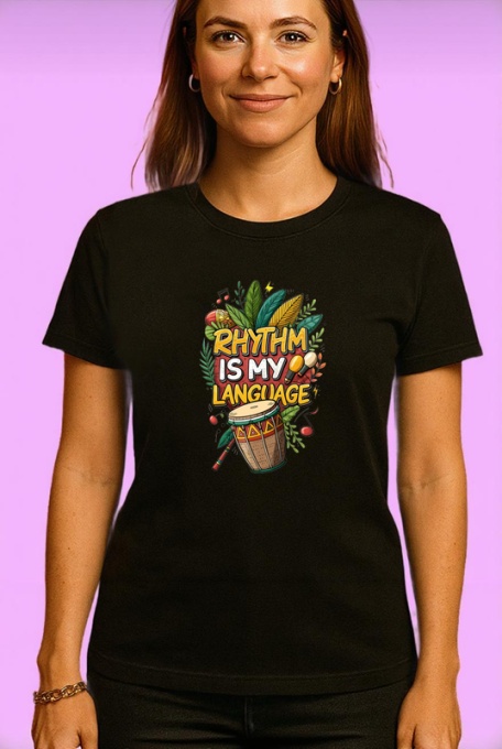 Tricou Rhythm Is My Language Tobe Africane, Copii | Dama | Barbat, culoare negru