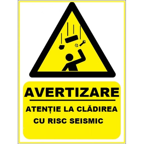 Indicator Atentie la cladirea cu risc seismic, Sticker autocolant