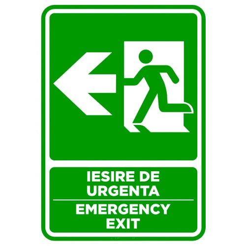 Indicator Semn pentru iesire cu directie in stanga emergency exit, Sticker autocolant