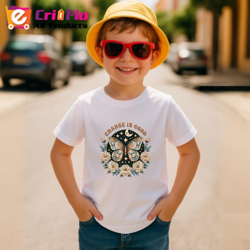 Tricou Change is good fluturi cu luna si flori design dark boho Copii | Dama | Barbat Barbat