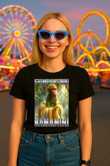 Tricou Dama Tralalero TraLaLa cu Shimpansinni Bananini Monkey Banana Italian Brainrot Meme