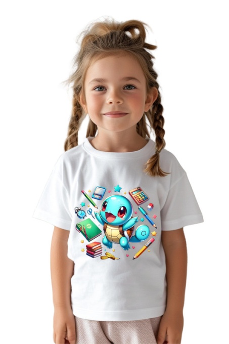 Tricou din bumbac 100% pentru copii, Squirtle, Back To School, scoala, educatie, joaca, personaje