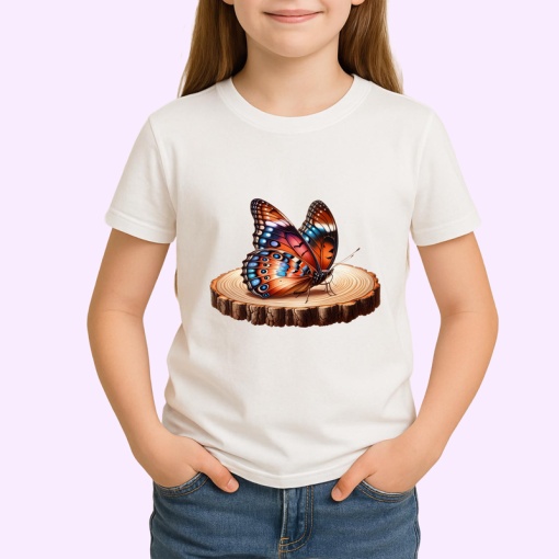 Tricou Fluture portocaliu pe buturuga design rustic artistic Copii | Dama | Barbat Barbat