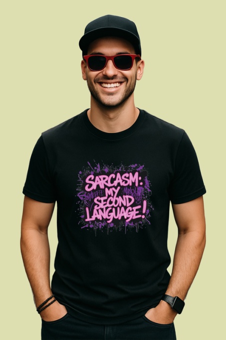Tricou Sarcasm My Second Language Text Roz, Copii | Dama | Barbat, culoare negru