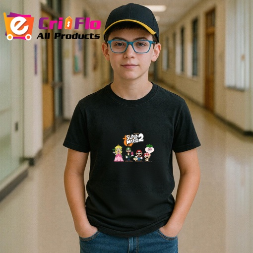 Tricou Super mario personajele din jocul video in versiune animata 2, Copii | Dama | Barbat , tricou negru