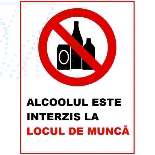 Indicator Alcoolul este interis la locul de munca, Sticker autocolant