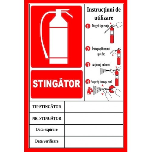 Indicator Cu instructiuni de utilizare stingatoare, Sticker autocolant