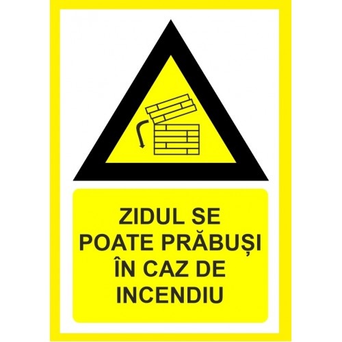 Indicator Zidul se poate prabusi in caz de incendiu, Sticker autocolant