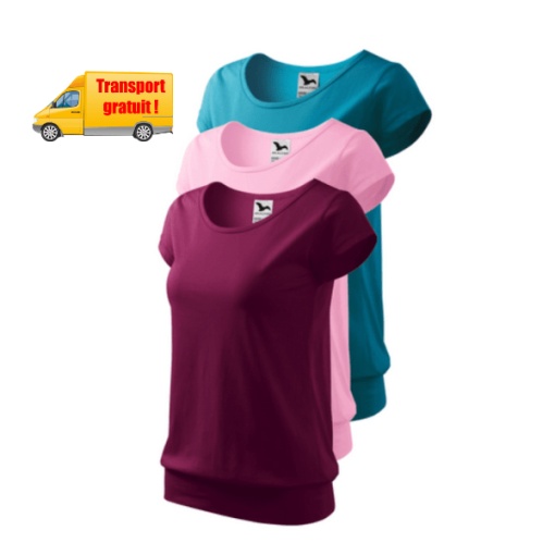 Set 3 tricouri dama din bumbac 100%, cu banda aplicata jos elegant casual pentru femei 120 - Visiniu, Roz, Albastru