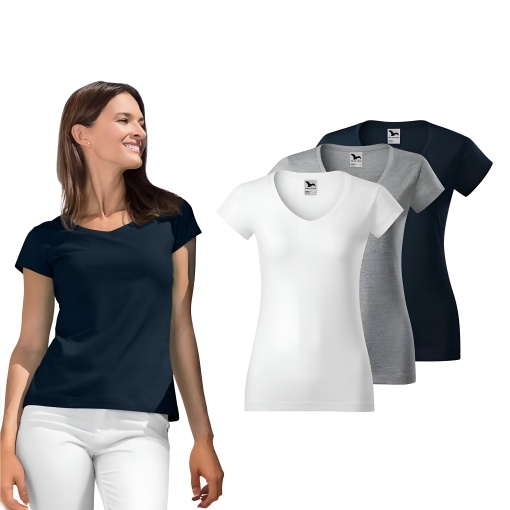 Set 3 tricouri dama guler in V slim fit cu decolteu albastru marin, gri inchis, alb v-neck 162