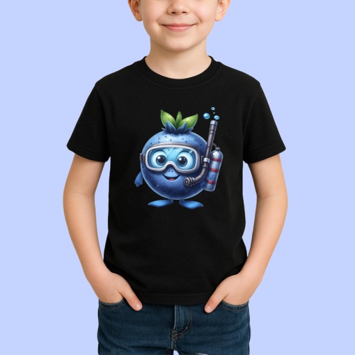 Tricou Afine amuzant de vara scafandru, Fructe, Copii | Dama, culoare negru