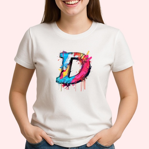 Tricou Alfabet Litera D cu graffiti, design exploziv, arta urbana, Alb, Unisex Dama si Barbat | Copii