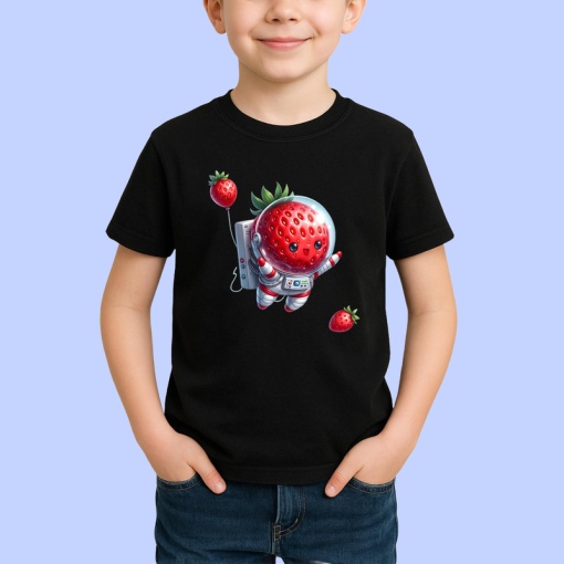 Tricou Capsuna amuzanta de vara astronaut, Fructe, Copii | Dama, culoare negru