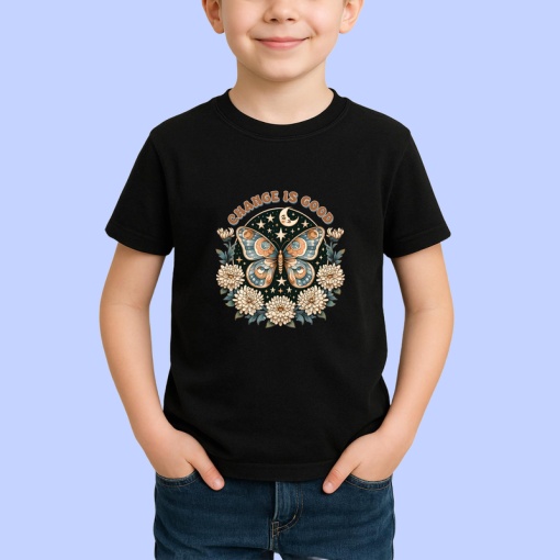 Tricou Change is good fluturi cu luna si flori design dark boho Copii | Dama | Barbat, negru