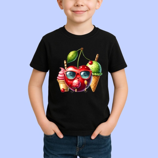 Tricou Cireasa de vara amuzanta inghetata, Fructe, Copii | Dama, culoare negru