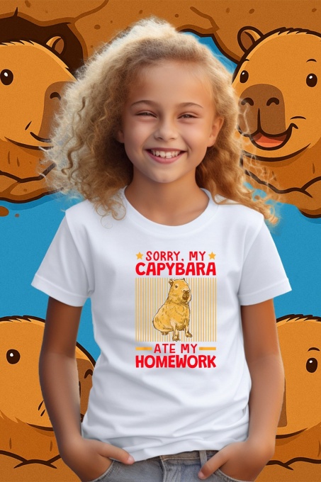 Tricou copii Capybara - Scuze capybara mi-a mancat tema