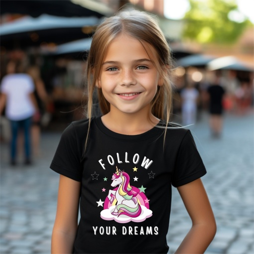 Tricou copii din bumbac 100%, personalizat cu Follow Your Dreams - Cadou