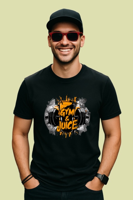 Tricou Gym And Juice Ilustratie Haltere, Copii | Dama | Barbat, culoare negru
