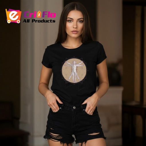 Tricou Omul Vitruvian Stil Geometric, Copii | Dama | Barbat, culoare negru