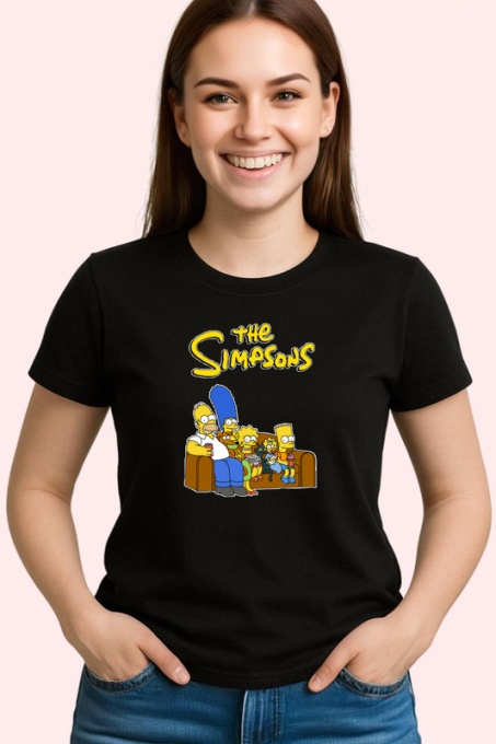 Tricou Simpson marge si familia pe canapea intr o scena celebra, Copii | Dama | Barbat , tricou negru