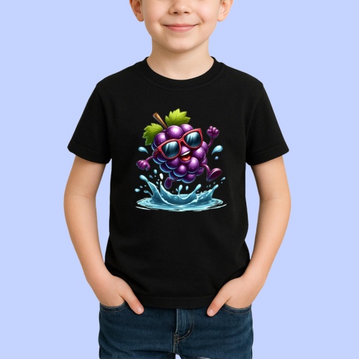Tricou Strugure amuzant de vara sarind in apa, Fructe, Copii | Dama, culoare negru