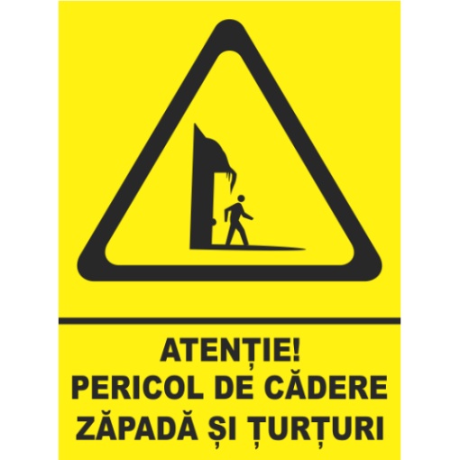 Indicator Atentie pericol de cadere zapada si turturi, Sticker autocolant