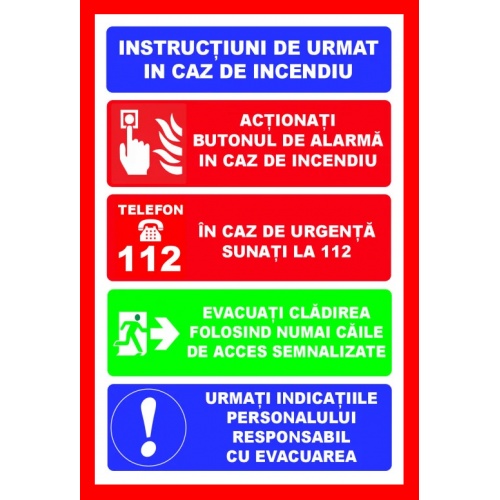 Indicator Cu instructiuni de urmat in caz de incendiu, Sticker autocolant