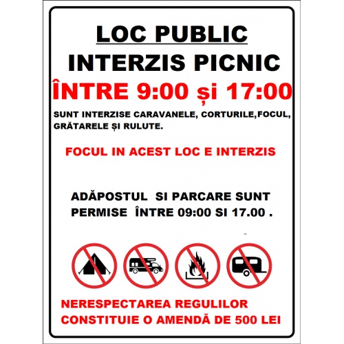 Indicator Pentru loc public interzis picnic, Sticker autocolant