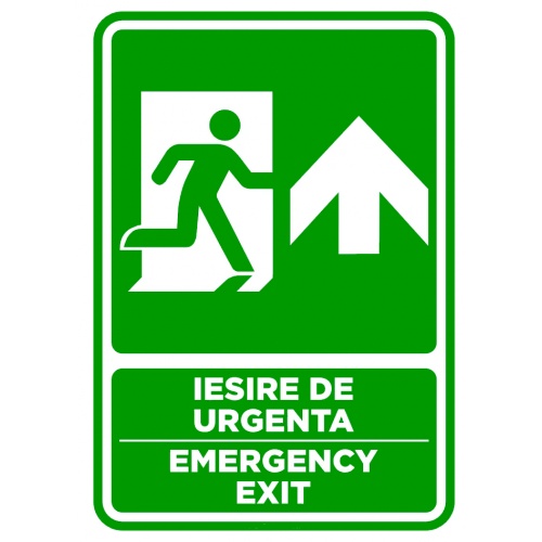 Indicator Semn pentru iesire cu directie in sus emergency exit, Sticker autocolant
